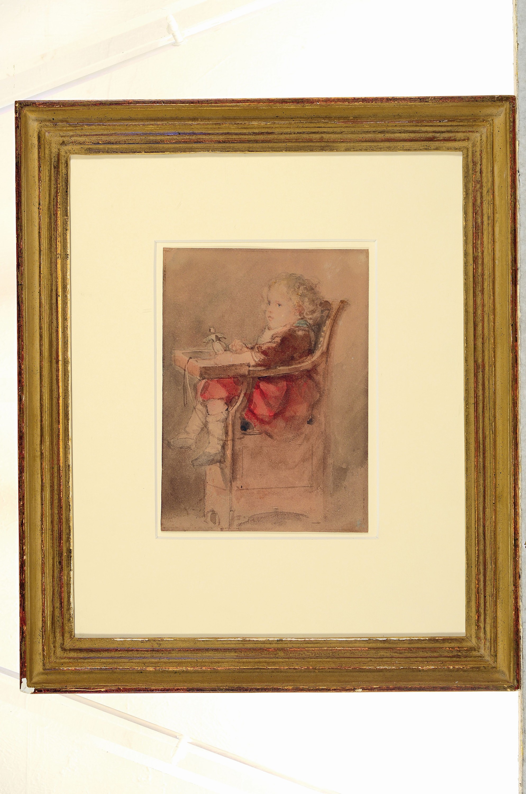 Detail k: Zuschreibung: Prof. Philipp Rumpf, 1821-1896 Frankfurt, Aquarell, Porträt des Sohnes und späteren Kronberger Malers Emil Rumpf (1860 -1948), auf ...