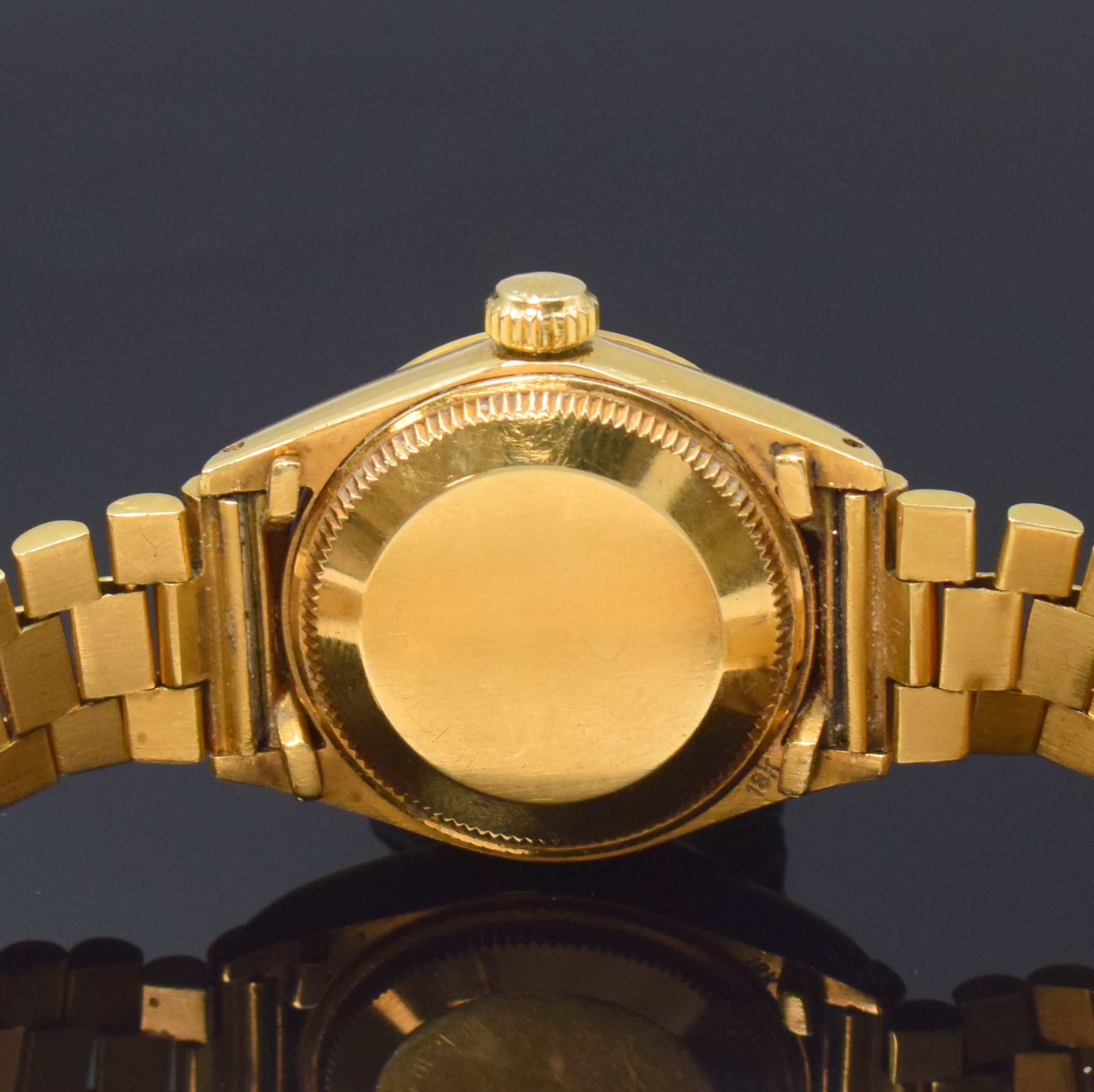Detail c: ROLEX Datejust Damenarmbanduhr Referenz 6916 in GG 750/000, Schweiz um 1972, Automatik, verschr. Oystergeh., glatte Lünette, orig. Präsidentband m. ...