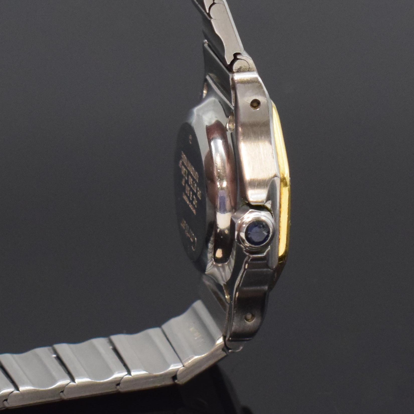 Detail c: CARTIER Santos Ronde Octagon Damenarmbanduhr in Stahl/Gold, Schweiz um 1985, Automatik, Geh. 8-fach über Lünette verschr., Krone m. Schmuckstein, ...