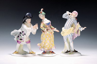 Image 3 figures from the Commedia dell'Arte, Fürstenberg, 20th century, designed by ...