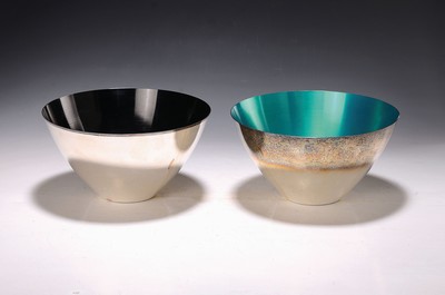 Image 2 bowls, Einar Roed Dragsted (1887-1967), Denmark, 1950s, galvanically refined metal, ...