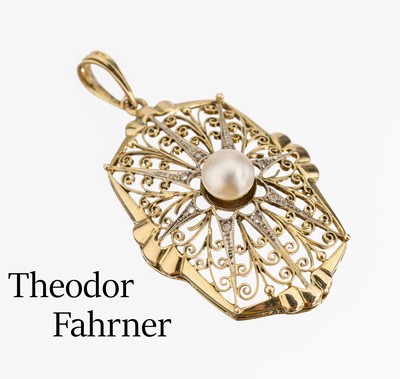 Image 14 kt gold THEODOR FAHRNER pendant , YG 585/000, 1930s, rare implementation in gold, ...