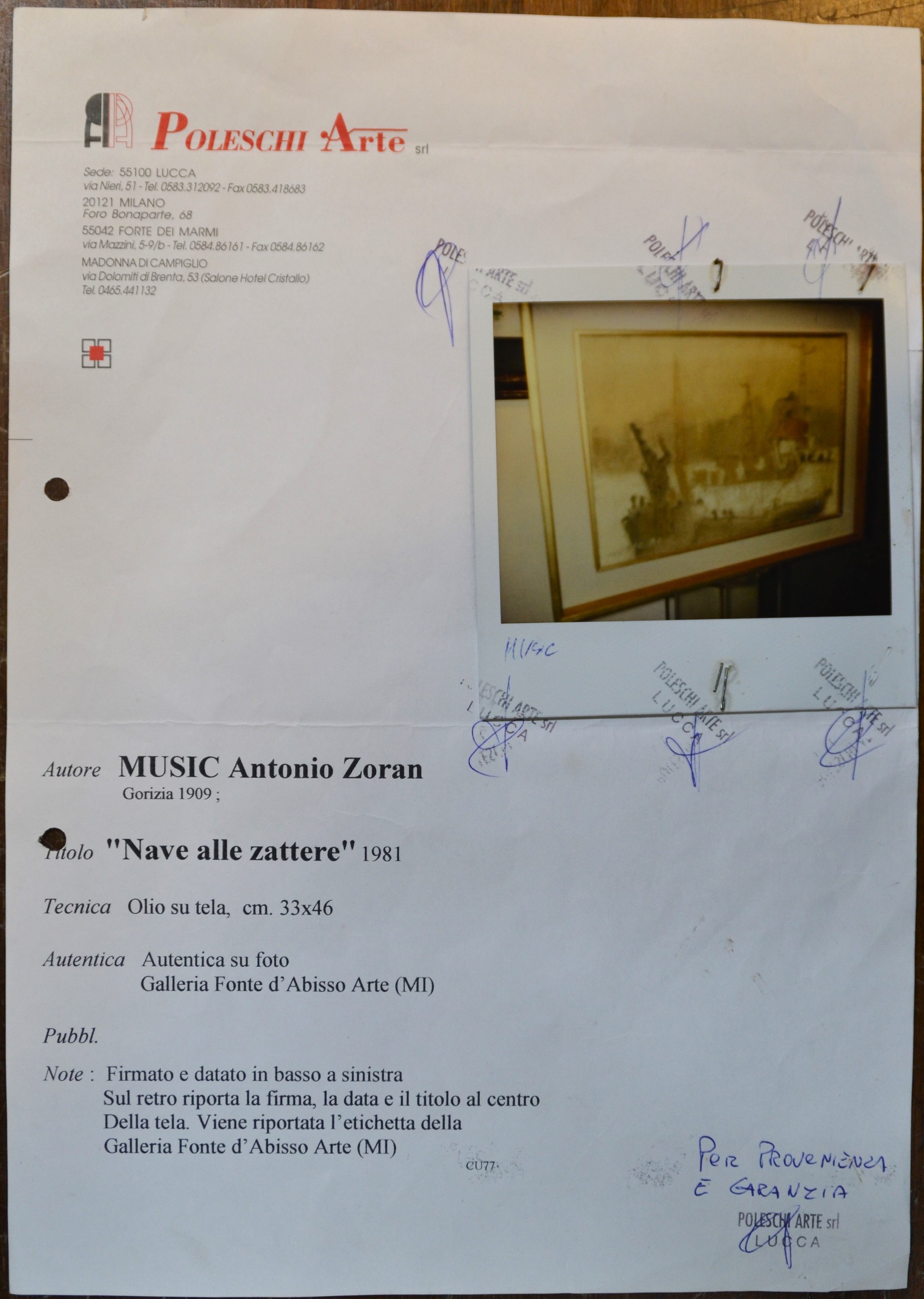 Detail e: Antonio Zuran Music, 1909 Bukovica/Österreich -Ungarn-2005 Venedig, "Nave alle zattere", 1981, links unten signiert und datiert, verso ...