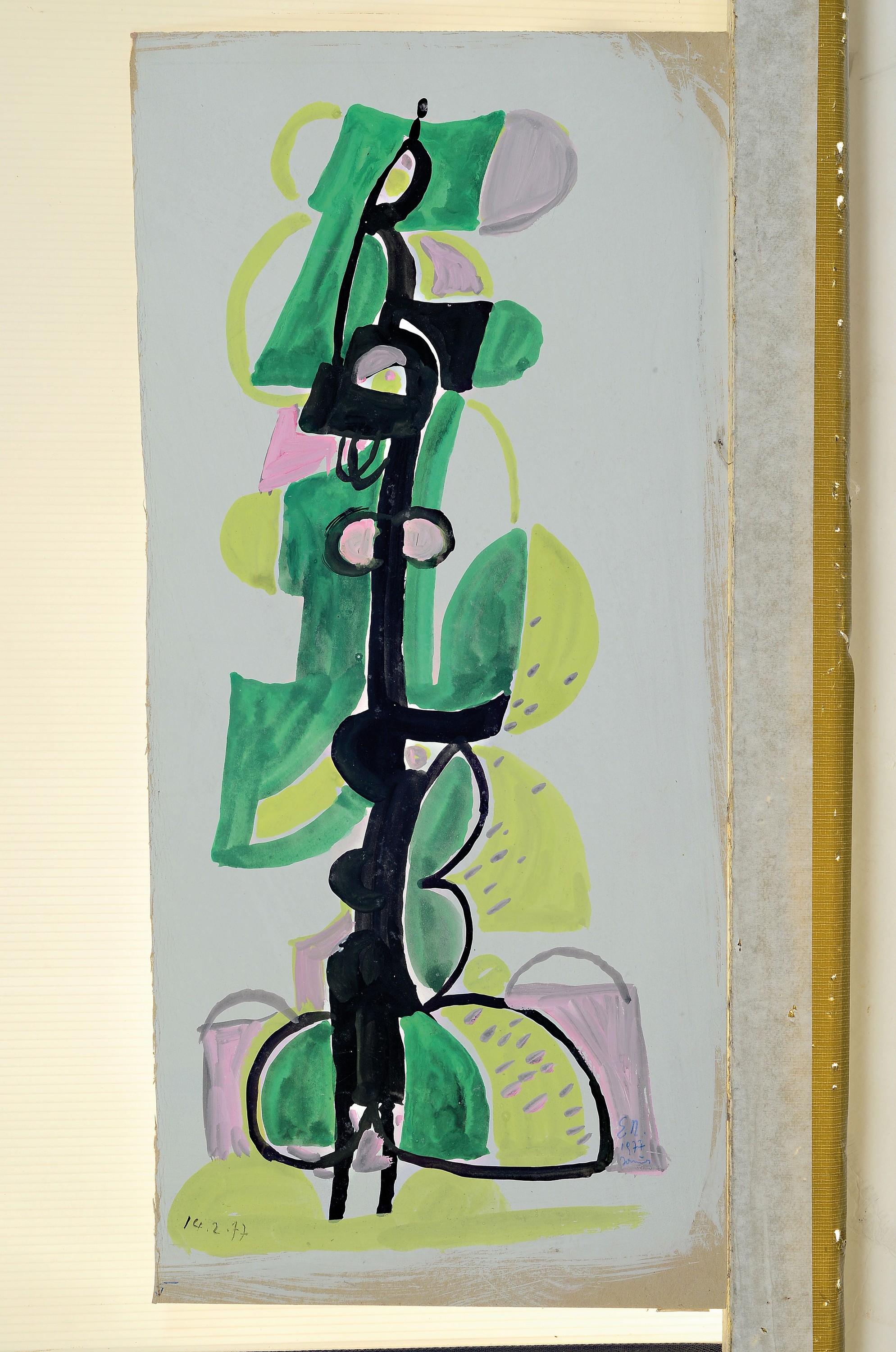 Detail b: Edwin Neyer, 1913-1984,5 Zeichnungen/Aquarelle, 2x Tempera auf Karton, Figur in grün/rot und Figur in grün/schwarz, je signiert und datiert 1977, ...