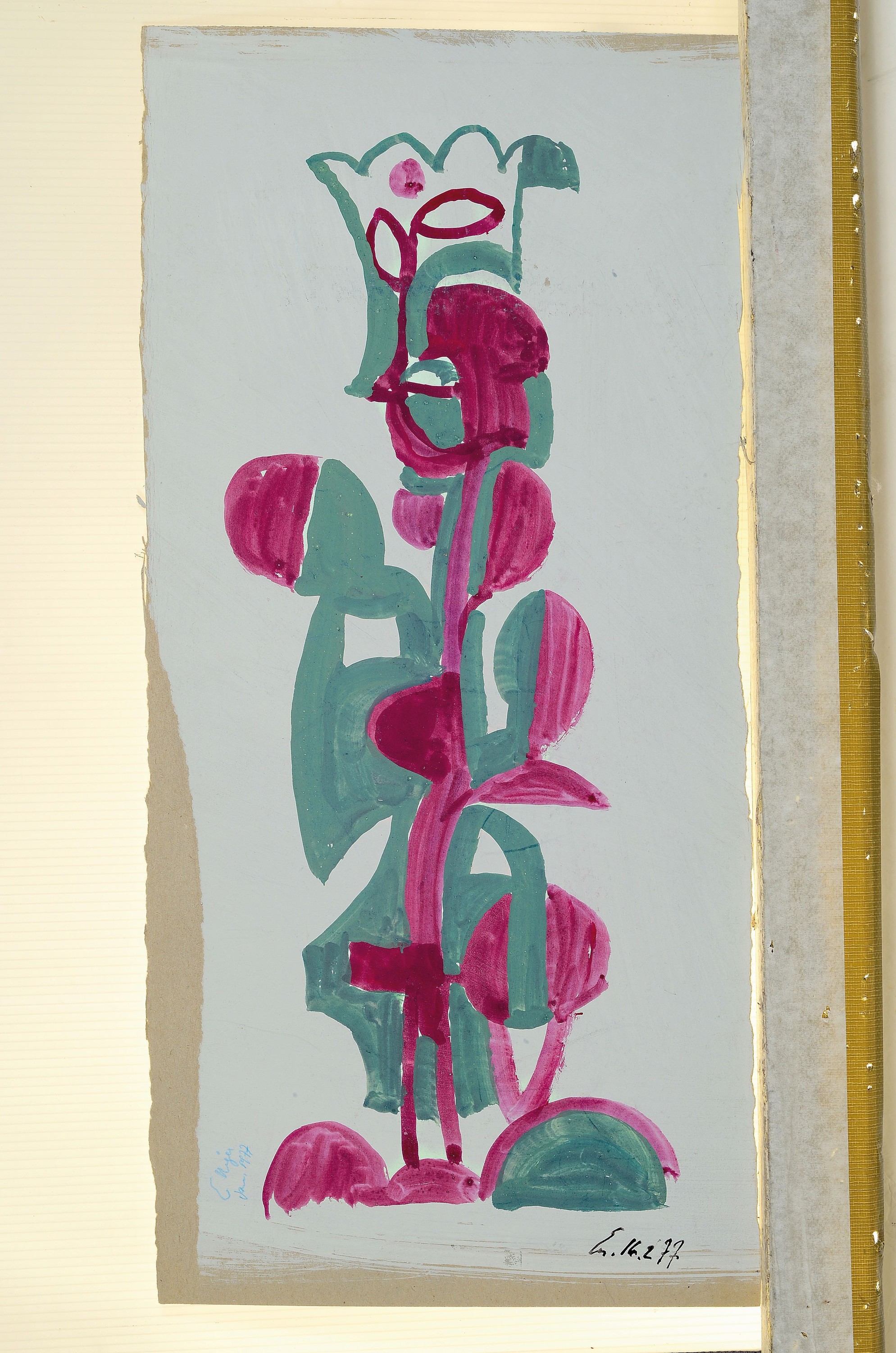 Detail g: Edwin Neyer, 1913-1984,5 Zeichnungen/Aquarelle, 2x Tempera auf Karton, Figur in grün/rot und Figur in grün/schwarz, je signiert und datiert 1977, ...