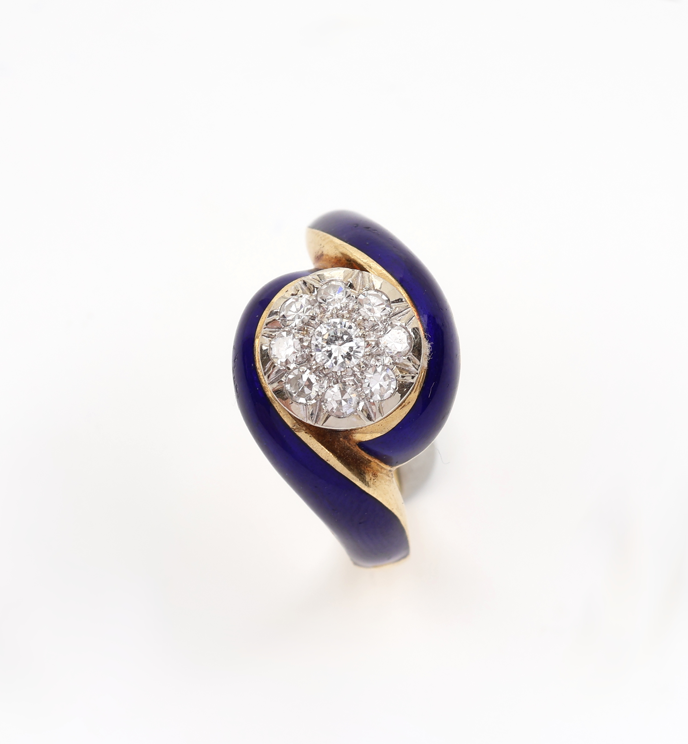 Detail a: 18 kt Gold Diamant Email Ring, GG 750/000, königsblau emaill., Brillanten und 8/8- Diamanten zus. ca. 0.16 ct Weiss/si, total ca. 7.3 g, RW 58