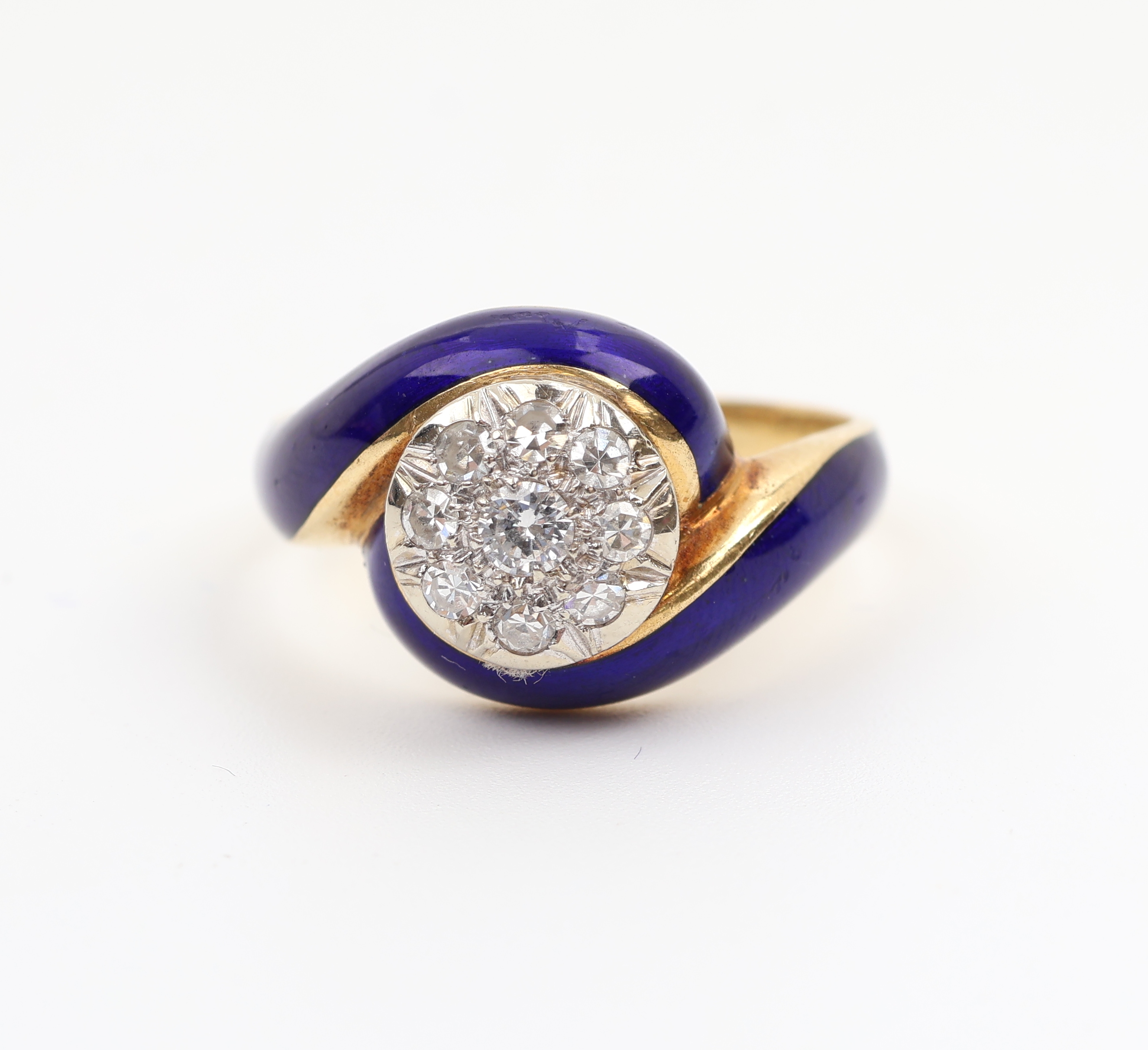 Detail b: 18 kt Gold Diamant Email Ring, GG 750/000, königsblau emaill., Brillanten und 8/8- Diamanten zus. ca. 0.16 ct Weiss/si, total ca. 7.3 g, RW 58