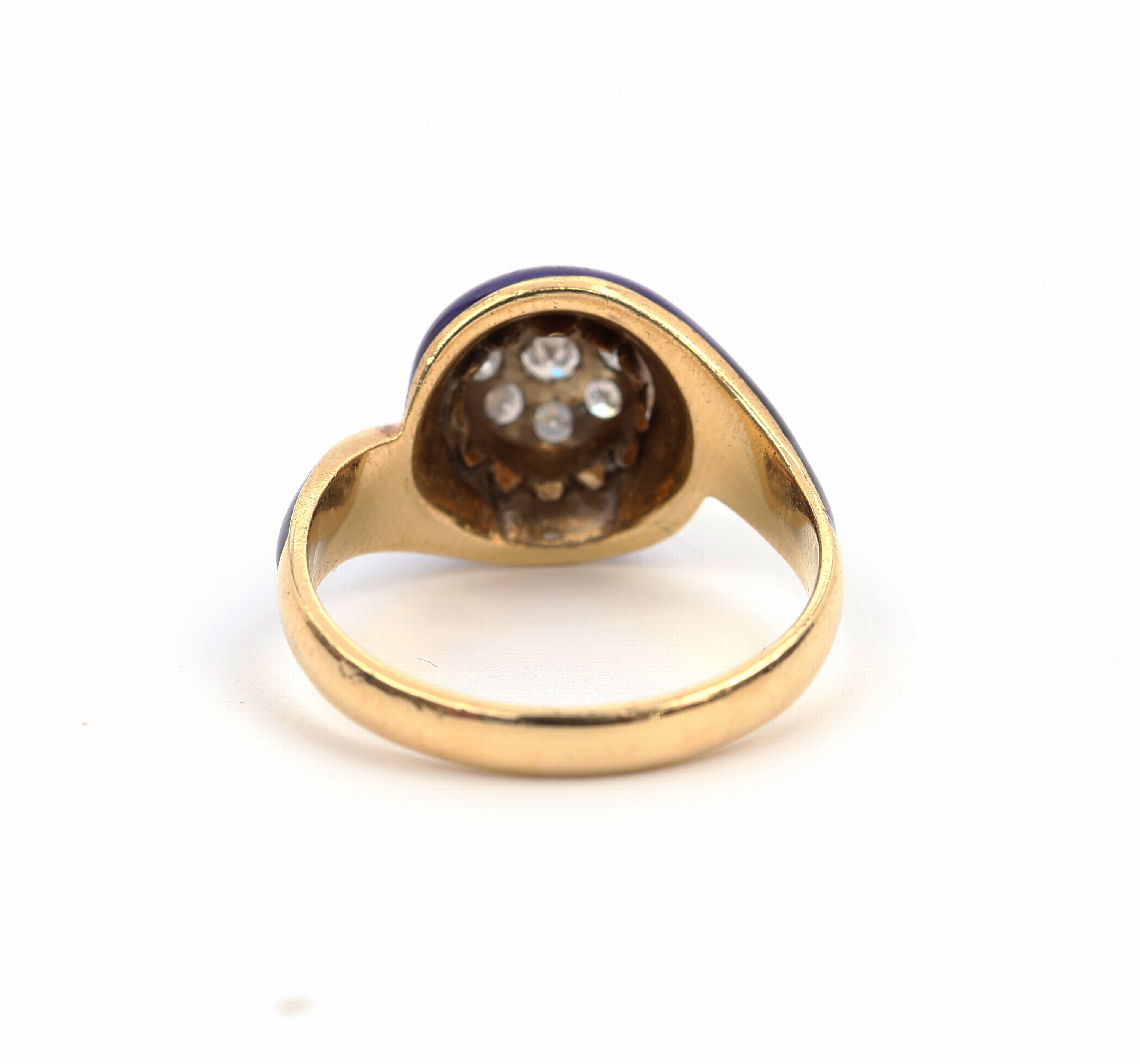 Detail d: 18 kt Gold Diamant Email Ring, GG 750/000, königsblau emaill., Brillanten und 8/8- Diamanten zus. ca. 0.16 ct Weiss/si, total ca. 7.3 g, RW 58