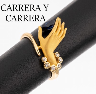 Image 18 kt Gold CARRERA Y CARRERA Saphir-Brillant- Ring, GG 750/000, vollplastische Hand ...