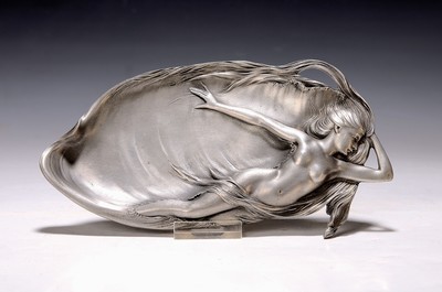 Image Art Nouveau Vide-poche, Achille Gamba (1881- 1944), GSW, early 20th century, tin, female ...