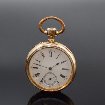 Image 14k pink gold open face pocket watch, Switzerland around 1890, smooth case, rear site ...