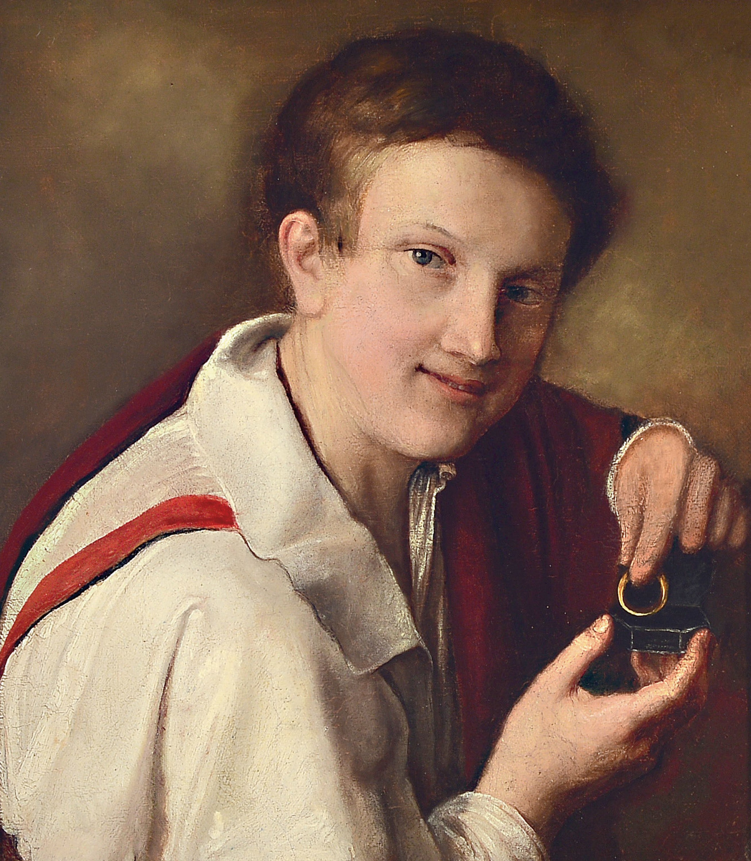 Unbekannter Künstler des 19.Jh., einstmals gehandelt als Zuschreibung an Vassily Andreevich Tropinin (1776 Nowgorod -1857 Moskau), Brautgeschenk, ...