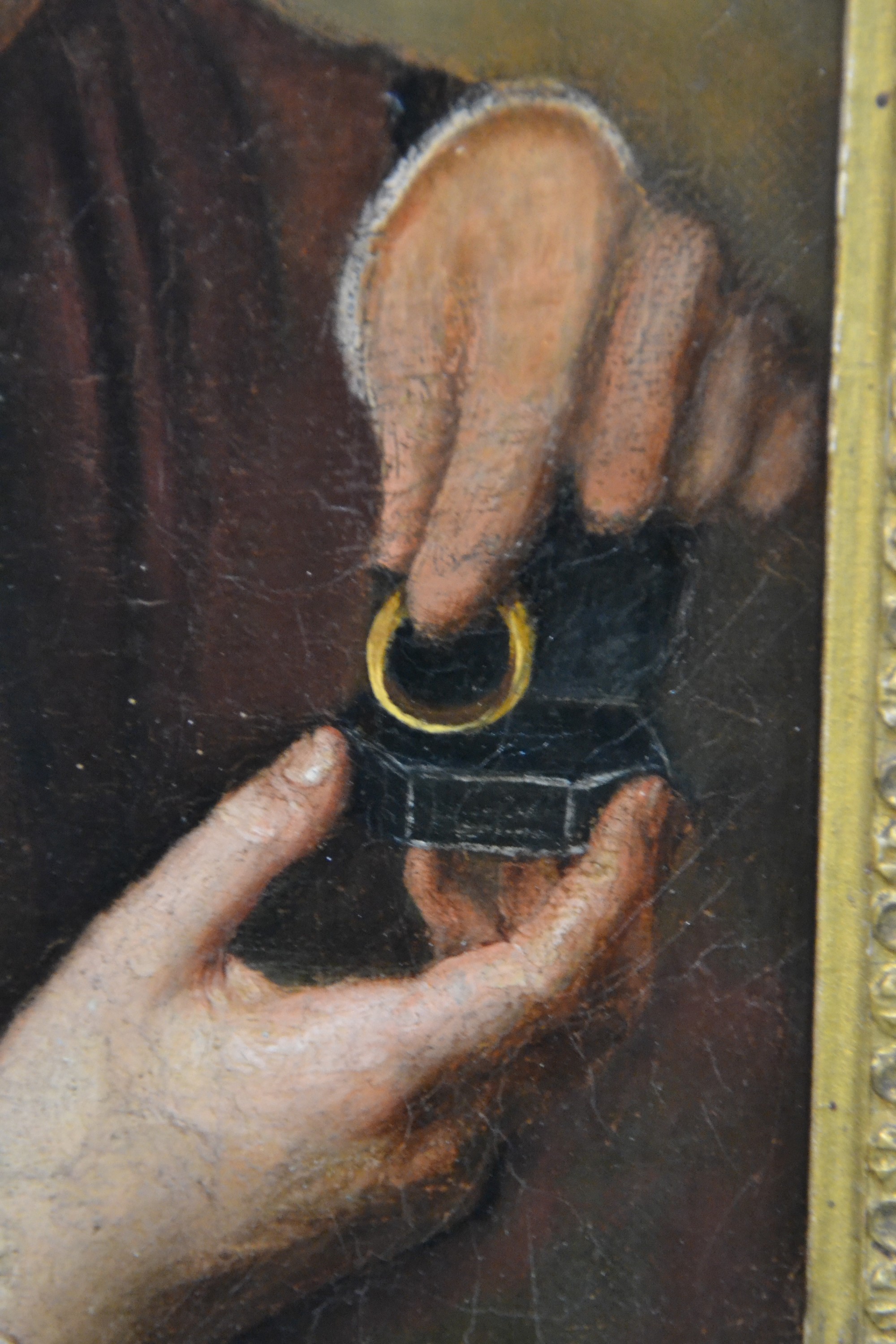 Detail c: Unbekannter Künstler des 19.Jh., einstmals gehandelt als Zuschreibung an Vassily Andreevich Tropinin (1776 Nowgorod -1857 Moskau), Brautgeschenk, ...