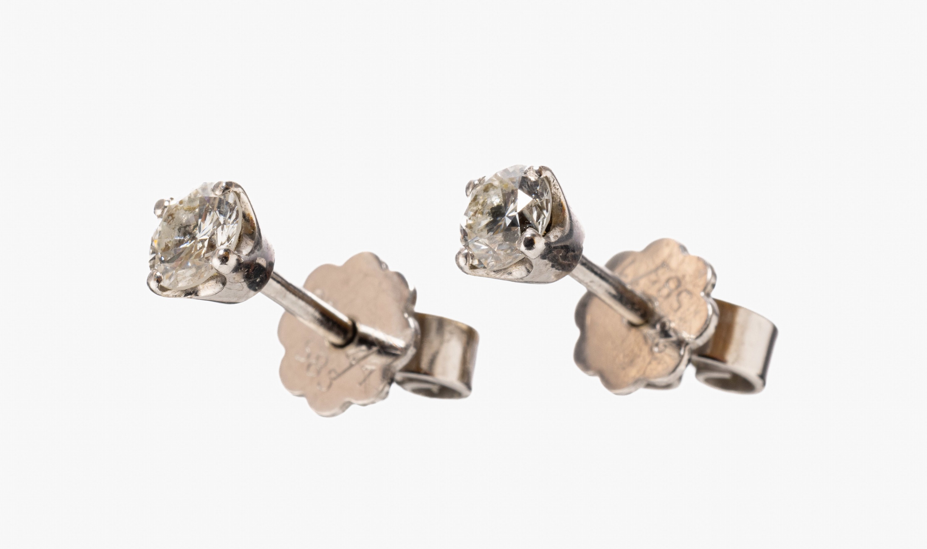 Paar 14 kt Gold Brillant-Ohrstecker, WG 585/000, 2 Brillanten zus. ca. 0.42 ct Weiss/si