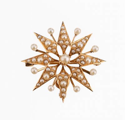 Image 14 kt gold pearl-pendant, approx. 1900 , YG 585/000, star shaped, small seed pearls, ...