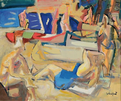 Image Marius Woulfart, 1905-1991, bather on the beach, signed lower right, oil/cardboard, frame ...