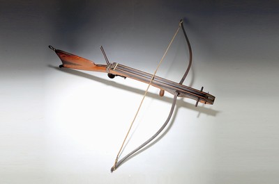 Image Disc crossbow, Marinot, France, 19th century. , wooden stock, butt with marquetry, signs ...