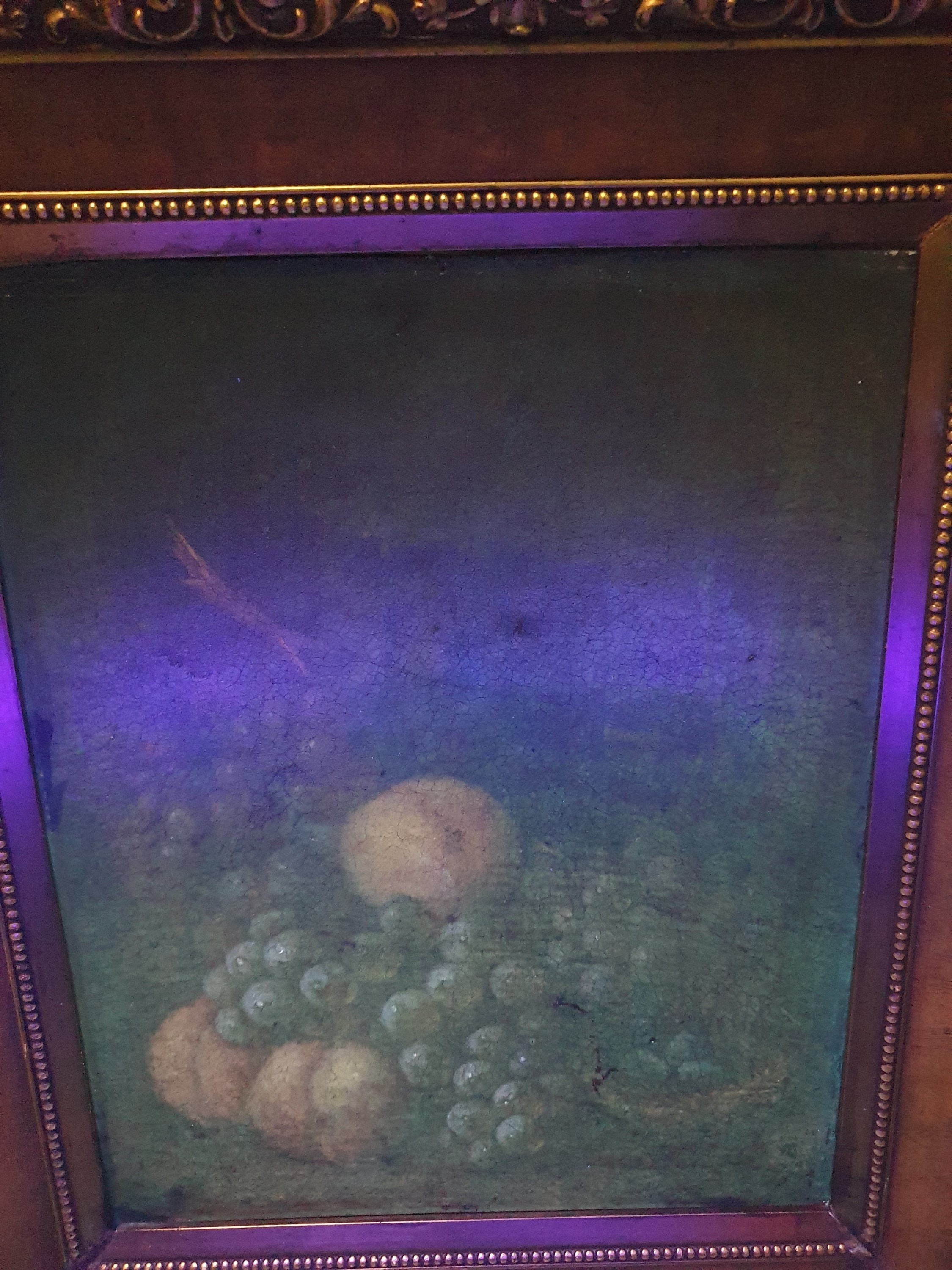 Detail b: Unbekannter niederländischer Künstler, 18.Jh., Früchtestillleben mit Trauben, Pfirsischen und Wachteleiern, unsigniert, Öl/Karton, 33x26cm, ...