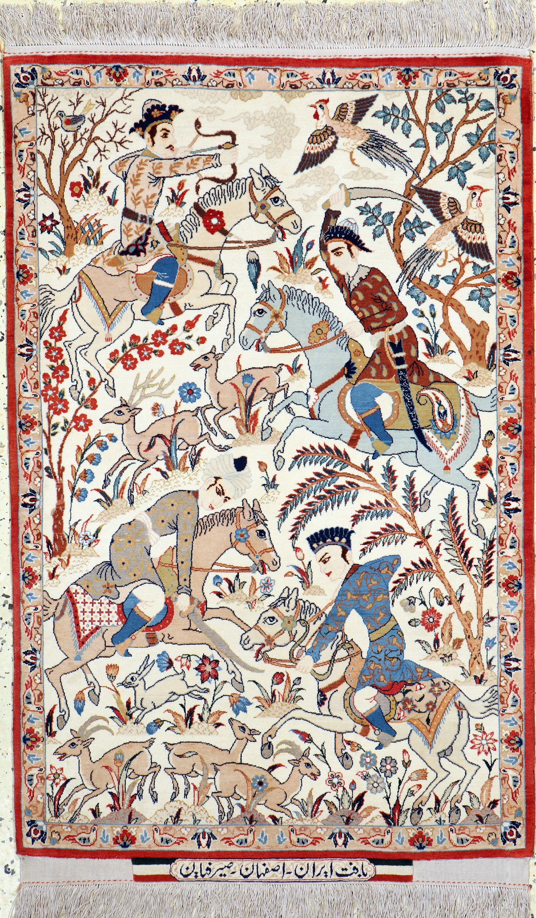 Esfahan fein"Seyrafian", Persien , signiert, um 1920/1930, Korkwolle auf Seide, ca. 108 x 70 cm, ca. 1,0 Mio. Kn/qm, EHZ: 1-2