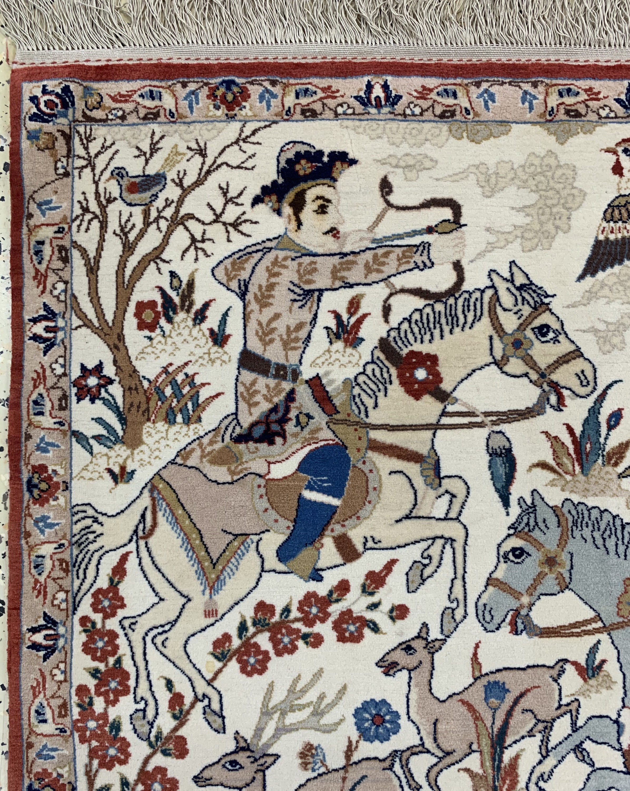 Detail d: Esfahan fein"Seyrafian", Persien , signiert, um 1920/1930, Korkwolle auf Seide, ca. 108 x 70 cm, ca. 1,0 Mio. Kn/qm, EHZ: 1-2