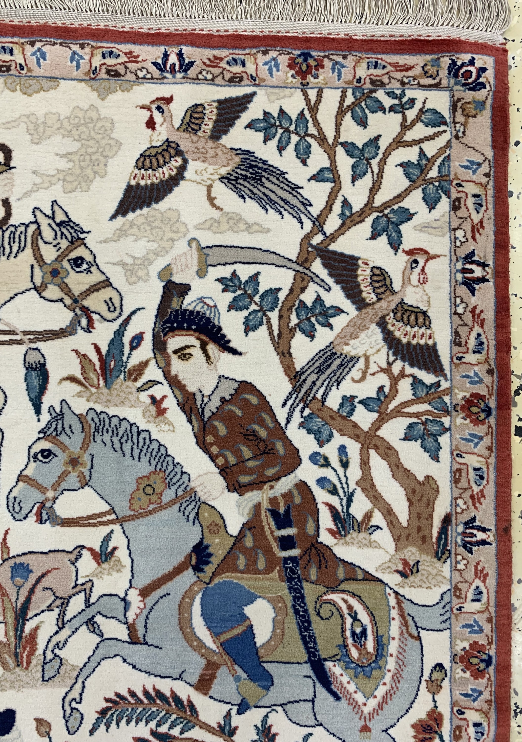 Detail e: Esfahan fein"Seyrafian", Persien , signiert, um 1920/1930, Korkwolle auf Seide, ca. 108 x 70 cm, ca. 1,0 Mio. Kn/qm, EHZ: 1-2