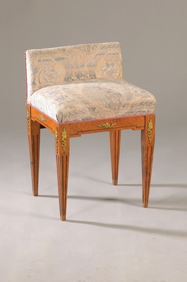 Image Louis-Seize stool, around 1790, solid walnut, short backrest, feet with fluting and band ...