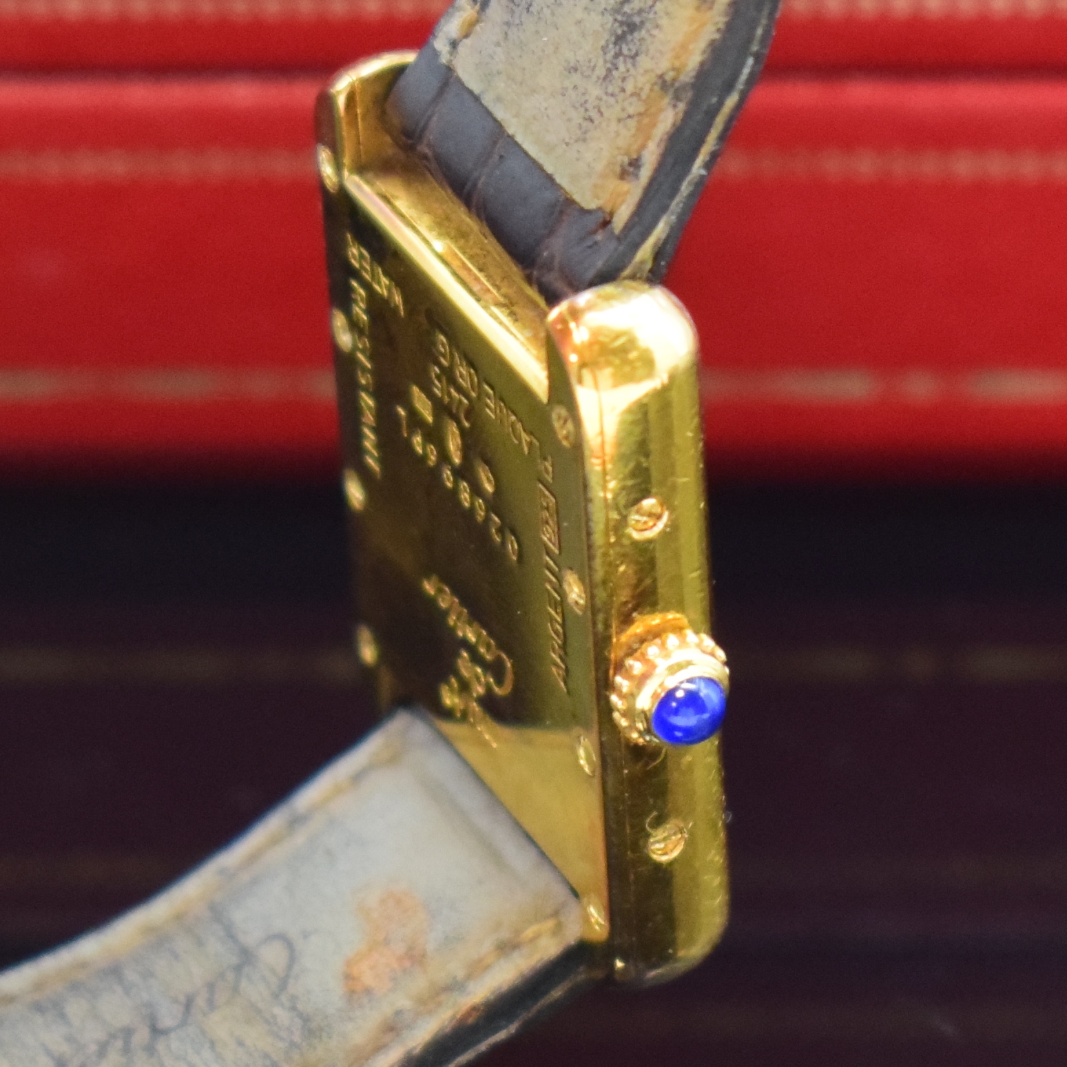 Detail c: CARTIER Damenarmbanduhr Serie Tank Referenz 2415, quarz, verg. Sterlingsilbergeh., Boden 8-fach verschr., Lederband m. verg. orig. Dornschl., ...