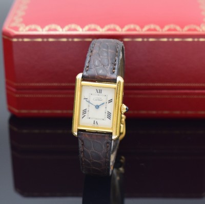 Image CARTIER Damenarmbanduhr Serie Tank Referenz 2415, quarz, verg. Sterlingsilbergeh., Boden ...