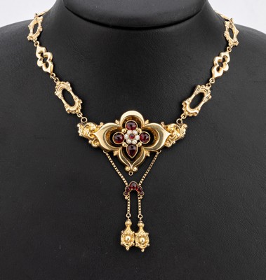 Image 14 kt Gold Biedermeier Collier, um 1850-60, GG 585/000 gepr., hohl gearbeitet, ...