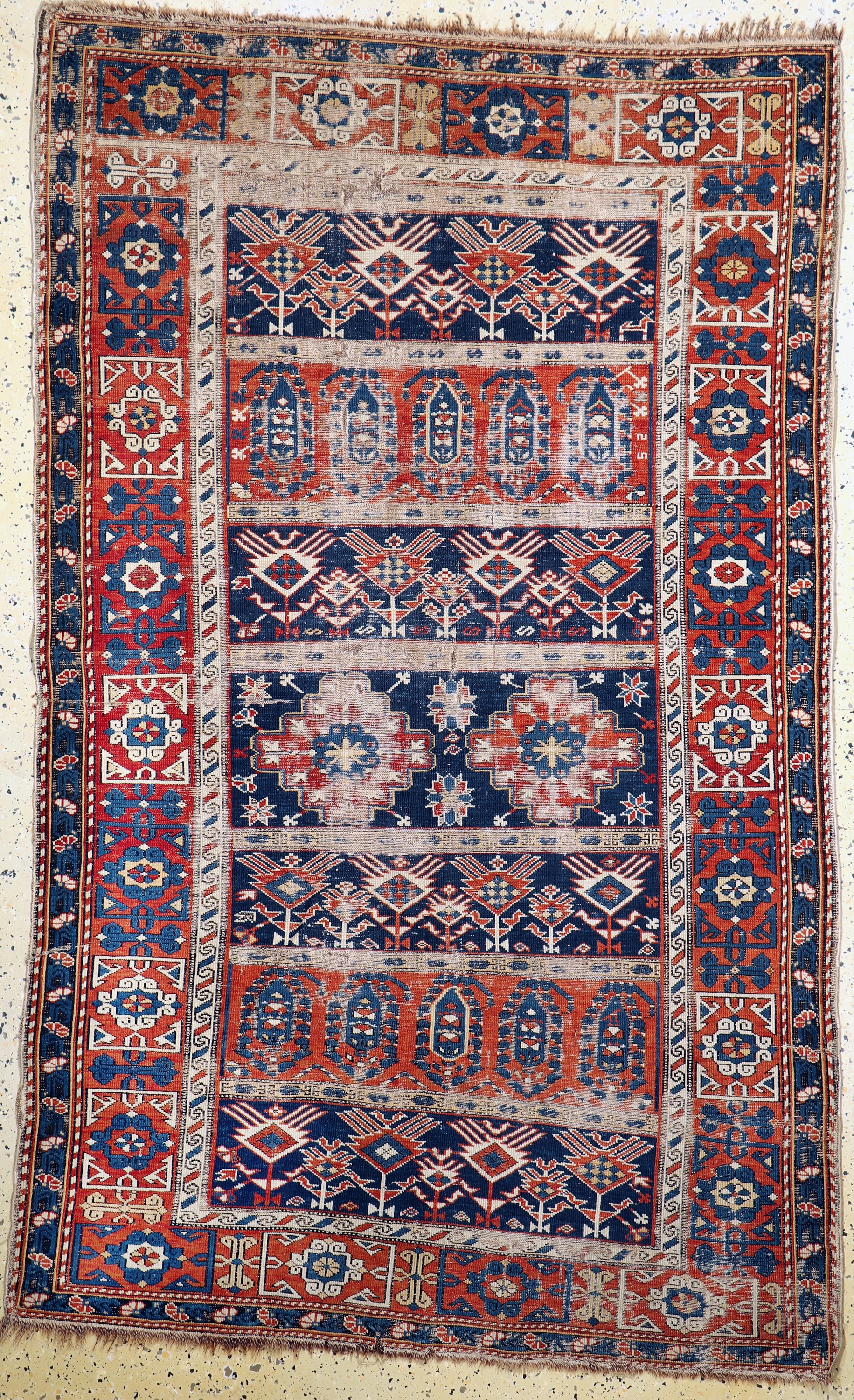 Antiker Schirwan, Kaukasus, 19.Jhd, Wolle auf Wolle, ca. 210 x 130 cm, EHZ: 4