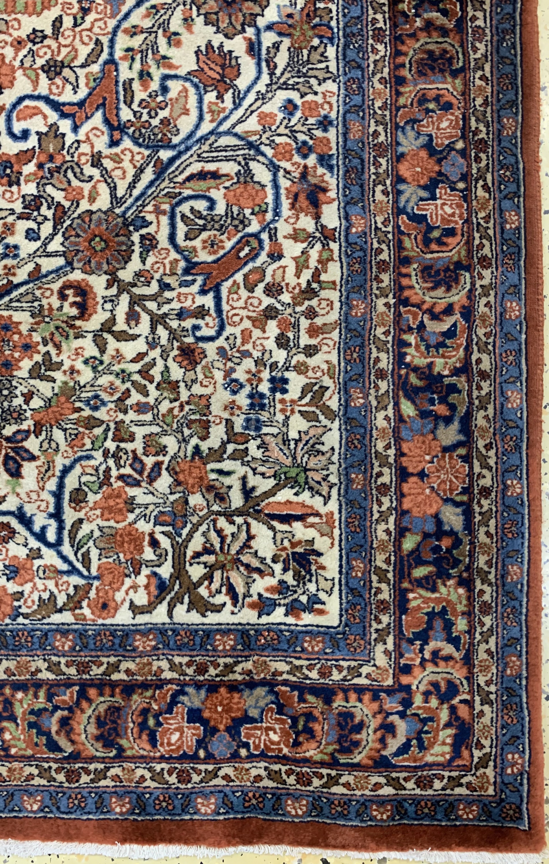 Detail a: Rosenbidjar Kork fein, Indien, Ende 20.Jhd,Korkwolle auf Baumwolle, ca. 199 x 132 cm, Reinigungsbedürftig, EHZ: 2