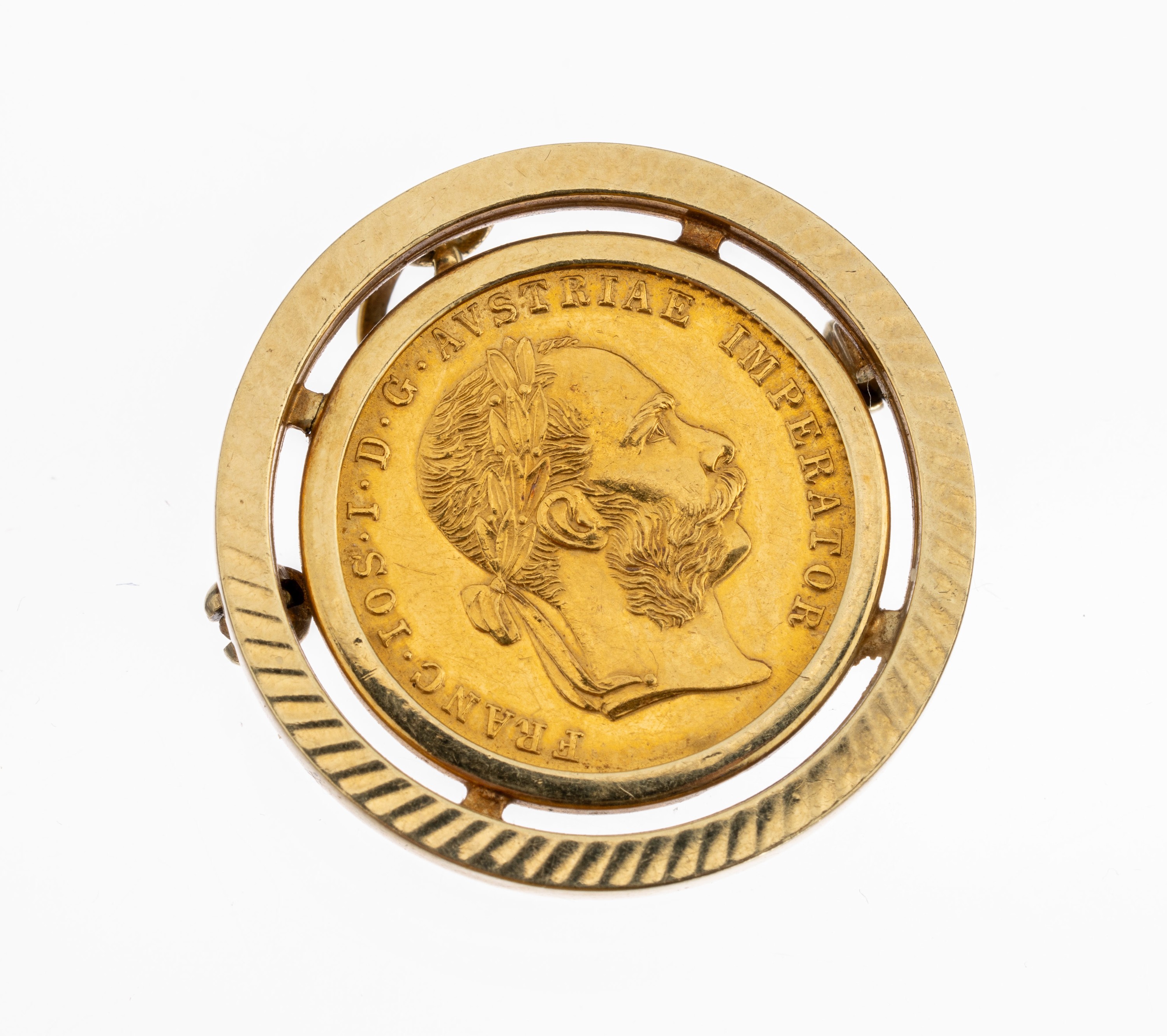 14 kt Gold Münz-Anhänger, GG 585/000, Münzeinlage: 1 Dukat, Österreich Ungarn 1915, Franz Joseph I., offizielle Nachprägung, ca. 7.6 g