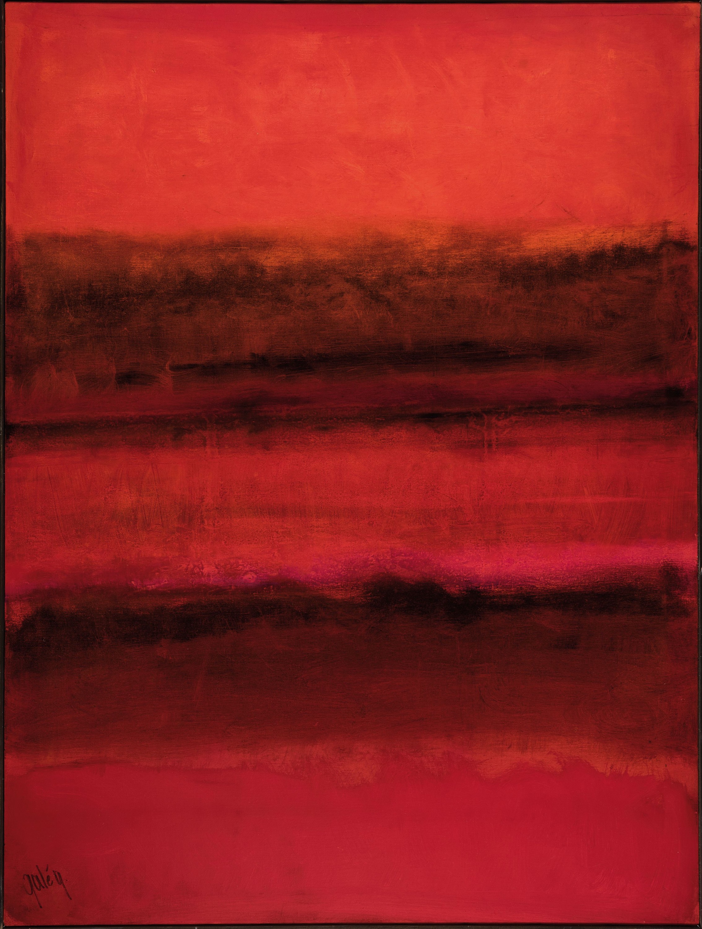 Detail k: Gaston Gale, geb. 1978, ist ein zeitgenössischer belgischer Künstler, Öl/Lwd, abstrakte Komposition in Rot, Leiste, ca. 103x80 cm
