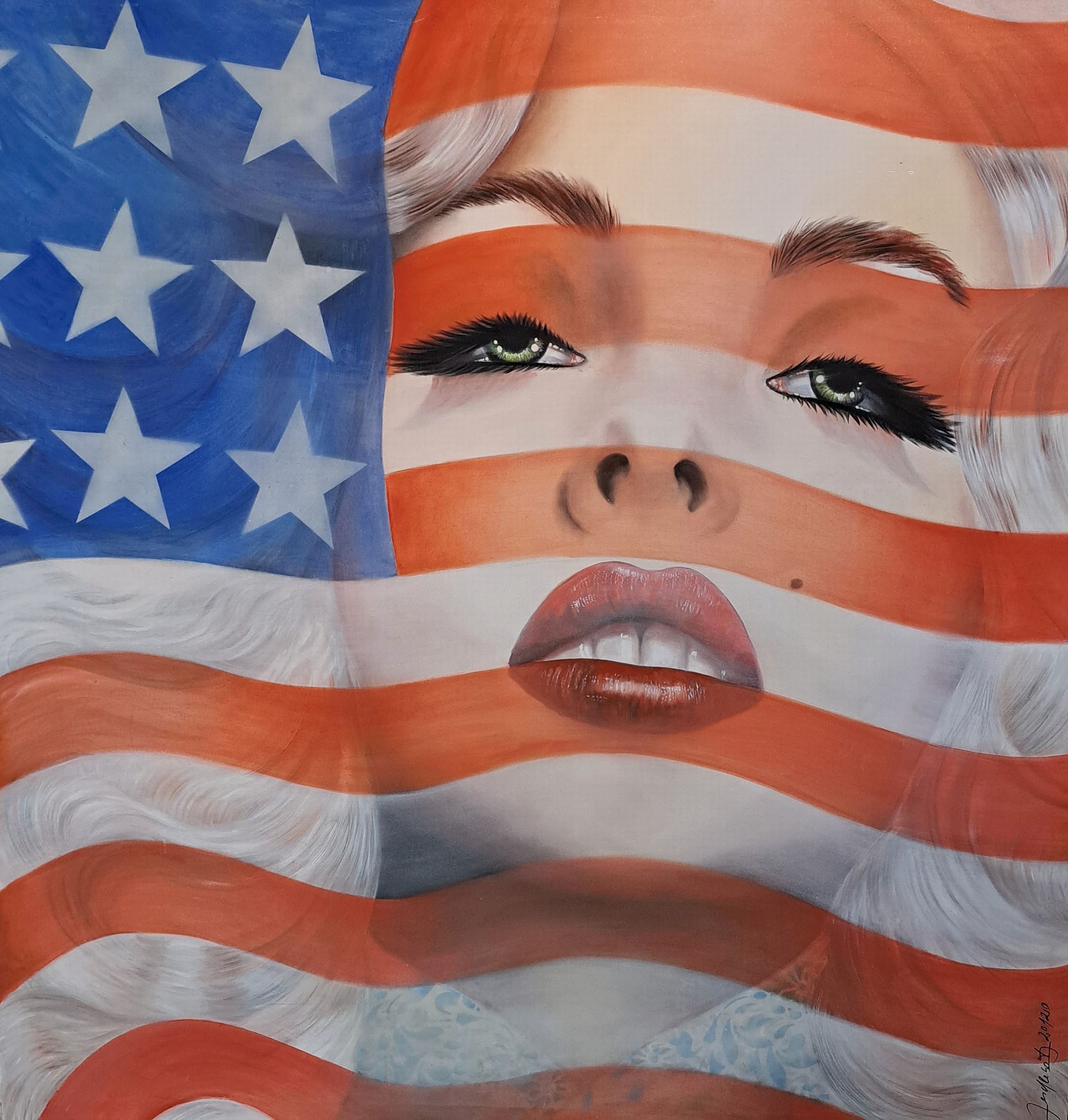 Detail k: Doris Zeidlewitz, geb. 1959, "American Woman", Öl/Lwd, rechts unten sign., dat., ca. 160x160 cm