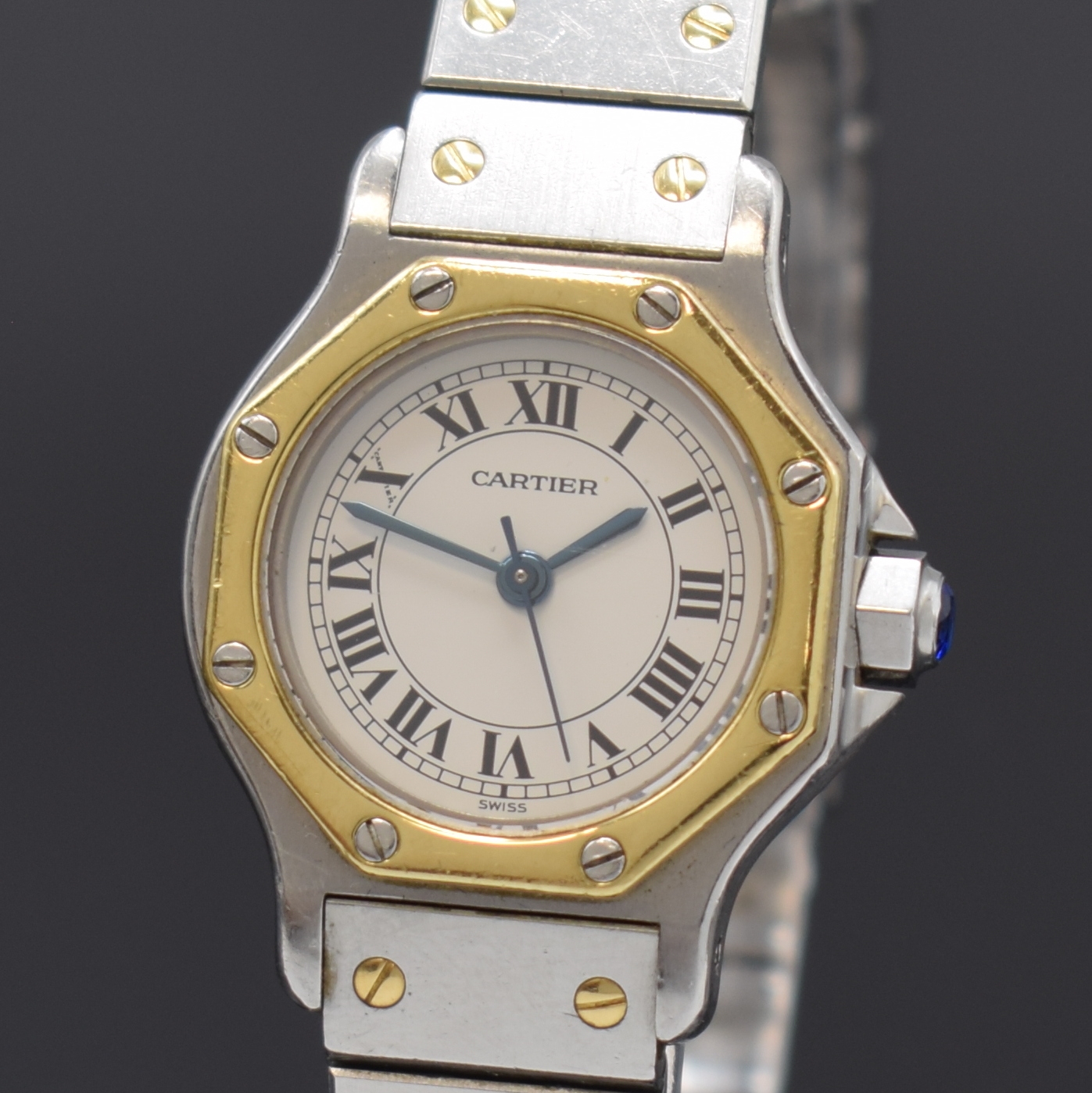 Detail a: CARTIER Damenarmbanduhr Santos Ronde, Schweiz um 1995, Automatik, Edelstahl/Gold kombiniert inkl. Gliederband m. Faltschl., octagonale Goldlünette ...