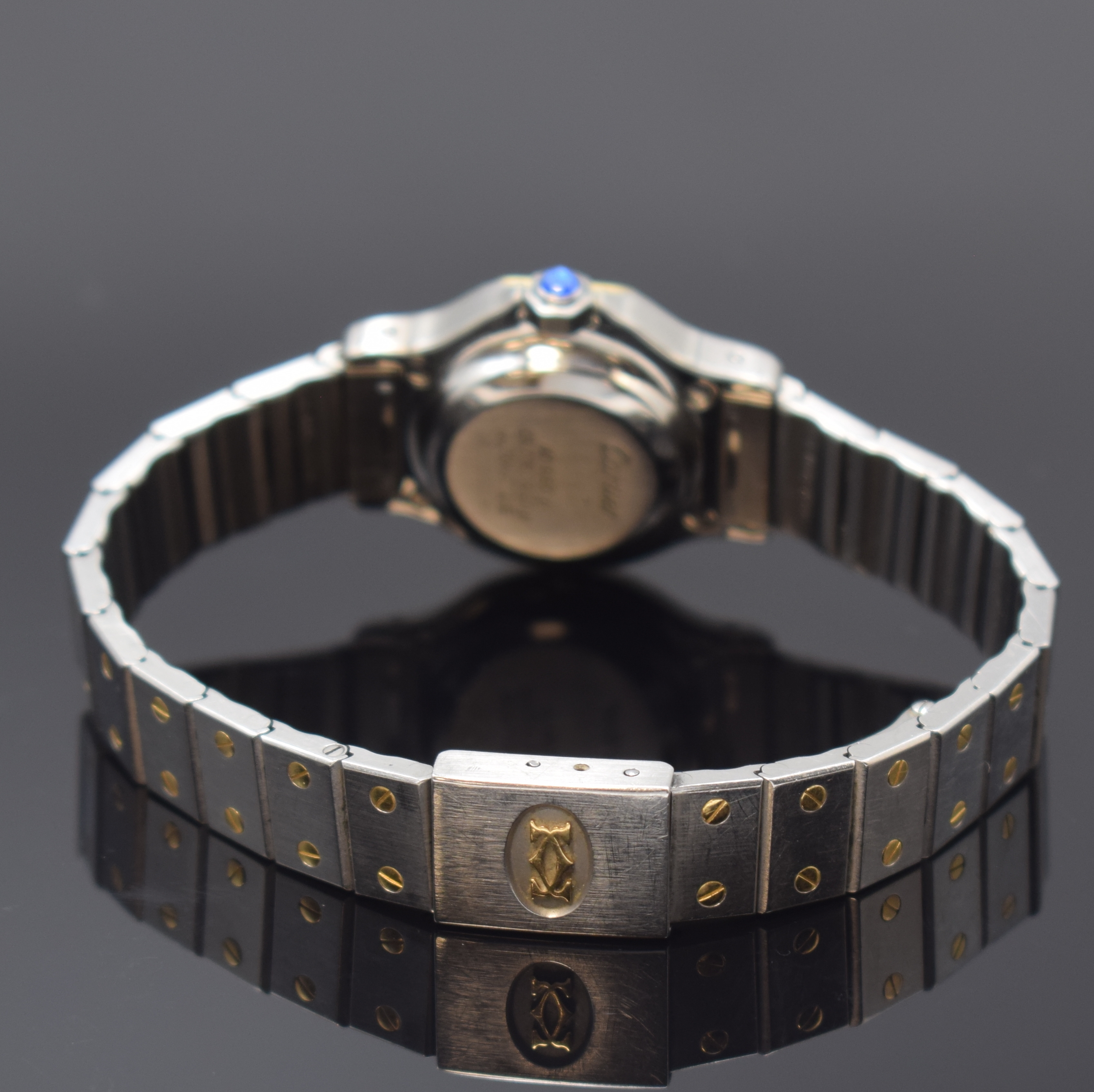 Detail b: CARTIER Damenarmbanduhr Santos Ronde, Schweiz um 1995, Automatik, Edelstahl/Gold kombiniert inkl. Gliederband m. Faltschl., octagonale Goldlünette ...