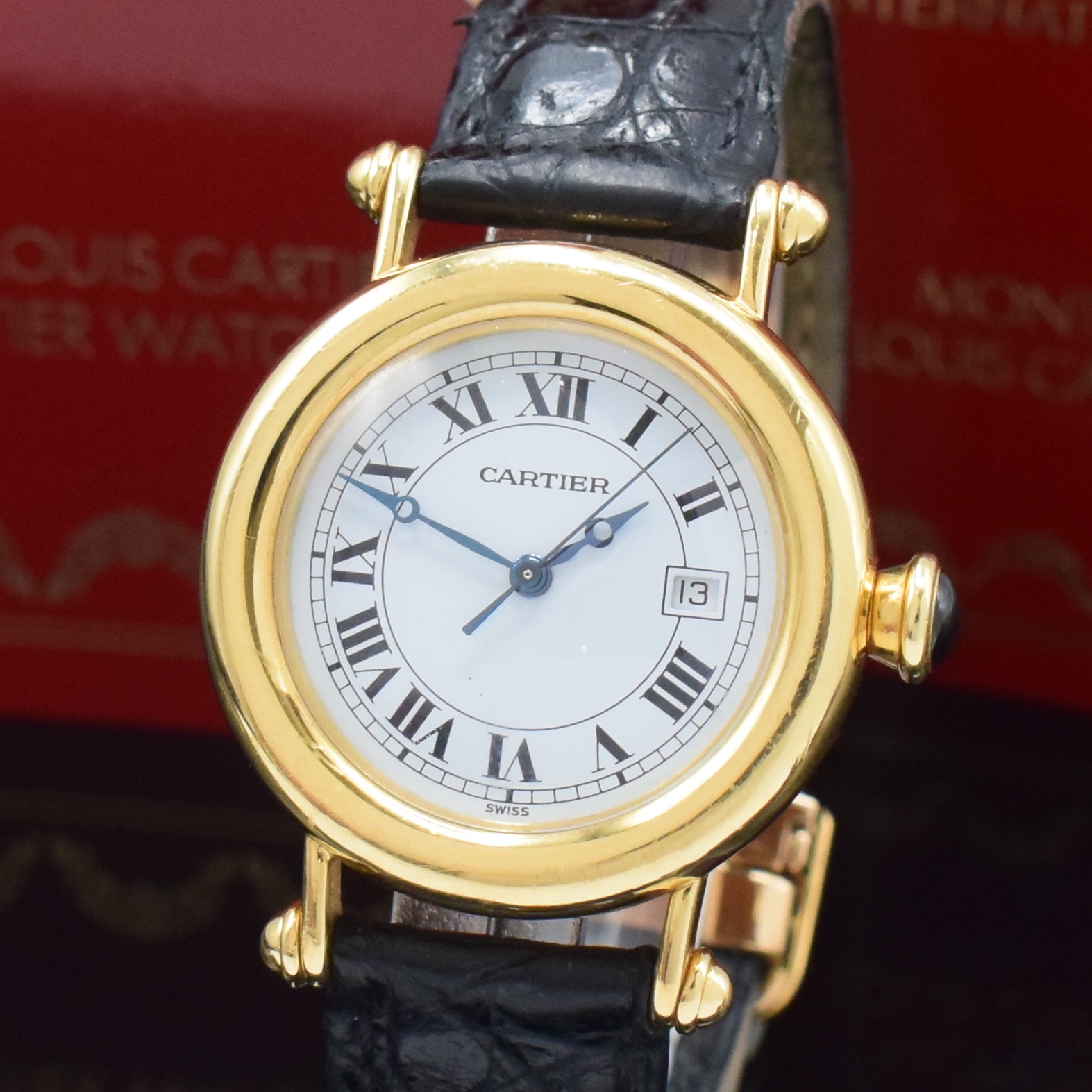 Detail a: CARTIER Damenarmbanduhr Diabolo in GG 750/000 Referenz 1420, Schweiz verk. lt. beil. Pap. 11/1994, quarz, inkl. orig. Lederband m. orig. 18k Gold ...