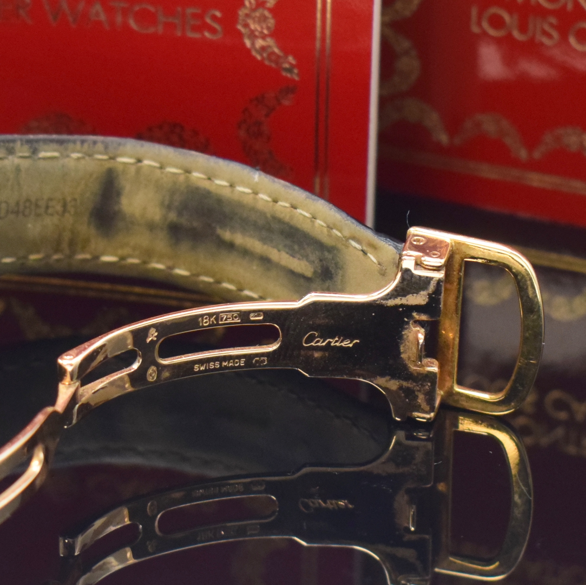 Detail b: CARTIER Damenarmbanduhr Diabolo in GG 750/000 Referenz 1420, Schweiz verk. lt. beil. Pap. 11/1994, quarz, inkl. orig. Lederband m. orig. 18k Gold ...