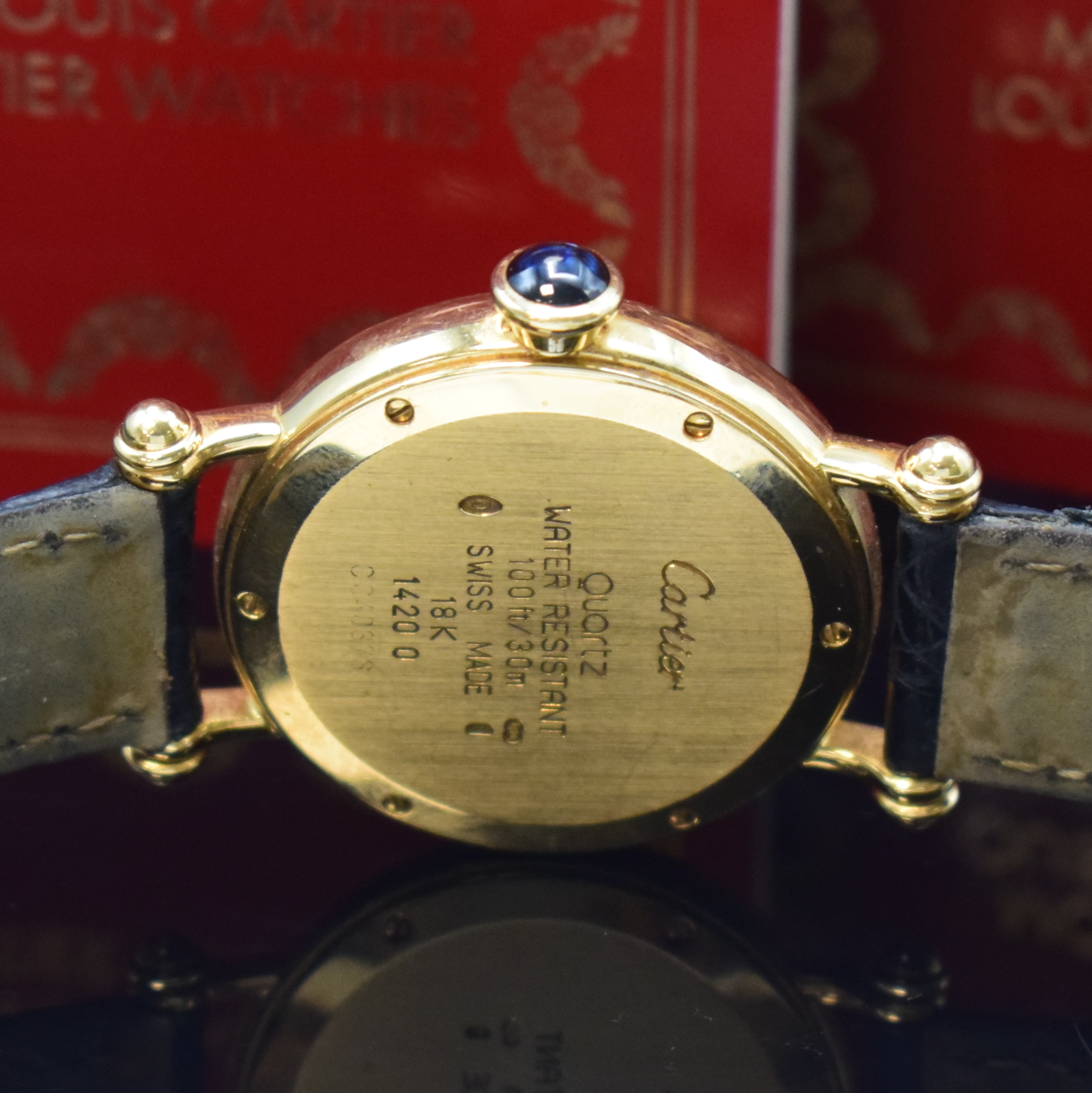 Detail d: CARTIER Damenarmbanduhr Diabolo in GG 750/000 Referenz 1420, Schweiz verk. lt. beil. Pap. 11/1994, quarz, inkl. orig. Lederband m. orig. 18k Gold ...