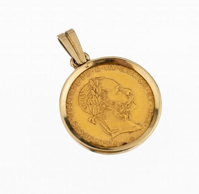 Image 14 kt gold coin-pendant , YG 585/000, coin: 4 Florin, Austria-Hungary, 1892 Franz Joseph ...