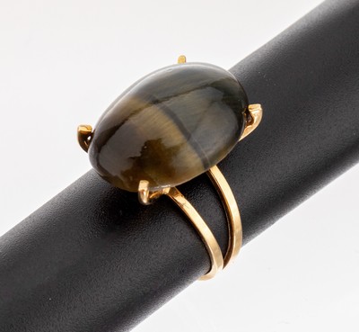 Image 14 kt Gold Falkenauge-Ring, GG 585/000, ovaler Falkenauge-Cabochon, RW 55, ca. 6.0 g