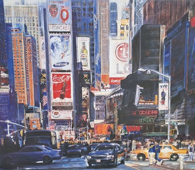 Image Namazbek Chekirov, born 1979, Times Square, colour serigraph on canvas, signed lower ...