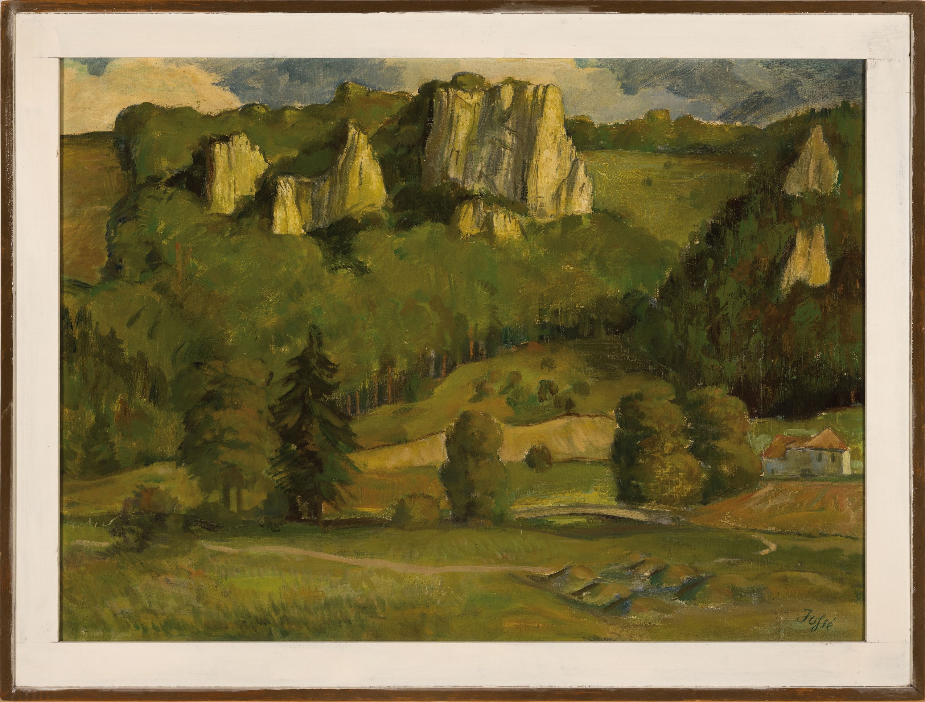 Detail k: Friedrich Josse, 1897 Wolfstein-1994 Speyer,Pfälzer Tal, vor 1938, ÖL/Lwd, rechts unten signiert, 61x83 cm, l. Druckstelle, Rahmen 70x93 cm, auf ...