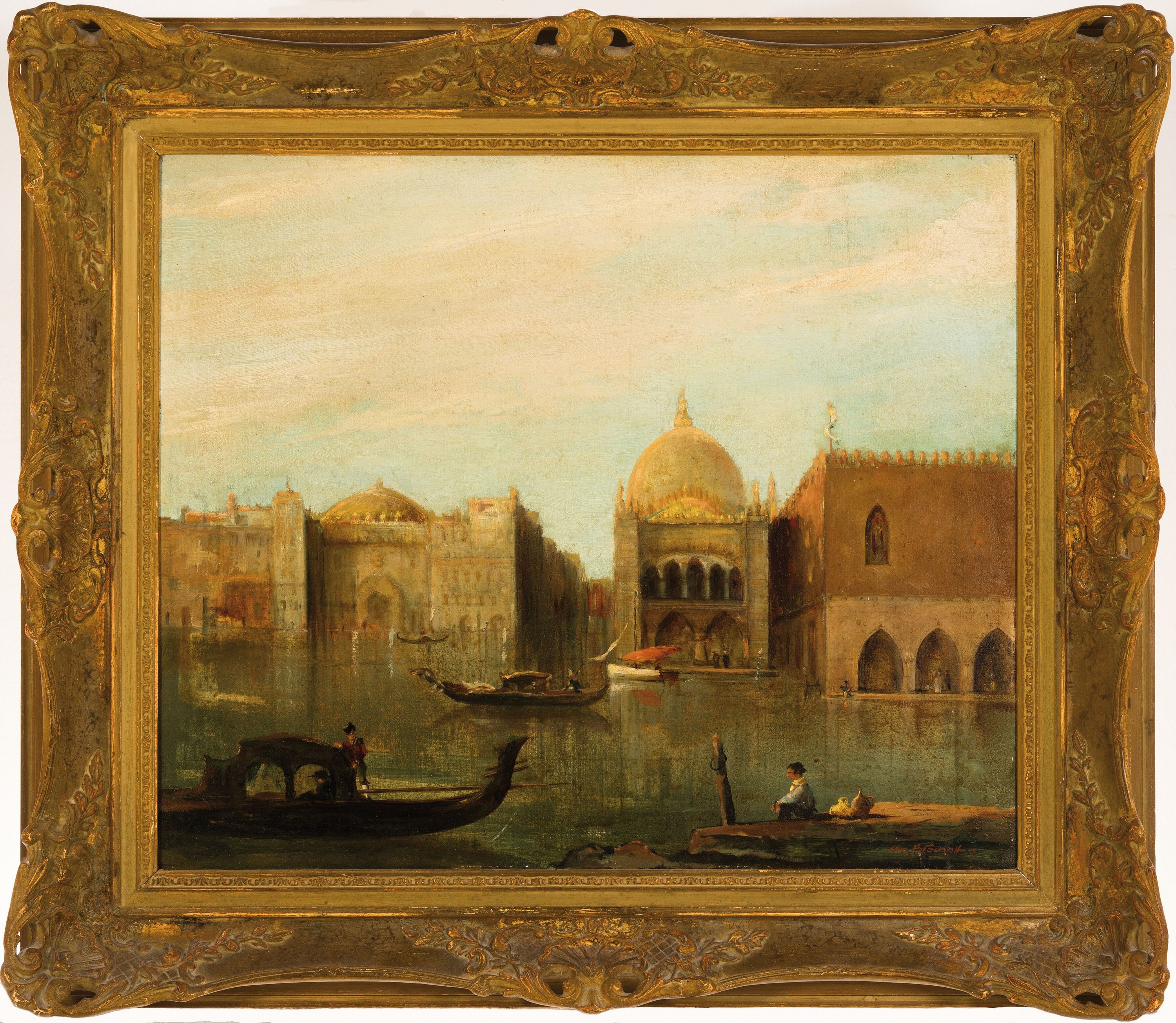 Detail k: Albert Bischoff, datiert (19)46, Ansicht vonVenedig bei Hochwasser, rechts unten signiert,Öl/Lwd, 50x60 cm, Rahmen 69x78 cm