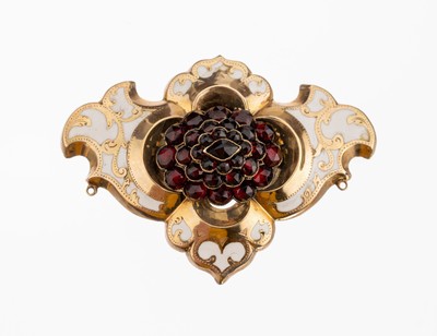 Image 14 kt gold Biedermeier garnet-brooch, approx. 1840 , YG 585/000 tested, hollow worked, ...