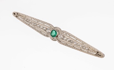 Image Art Deco platinum emerald-diamond-brooch, approx. 1920 , platinum tested, elongated ...