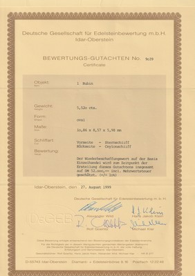 26808998a - 18 kt Gold Rubin-Brillant-Ring, WG 750/000,mittig ovalfacett. Rubin von hervorragender ...