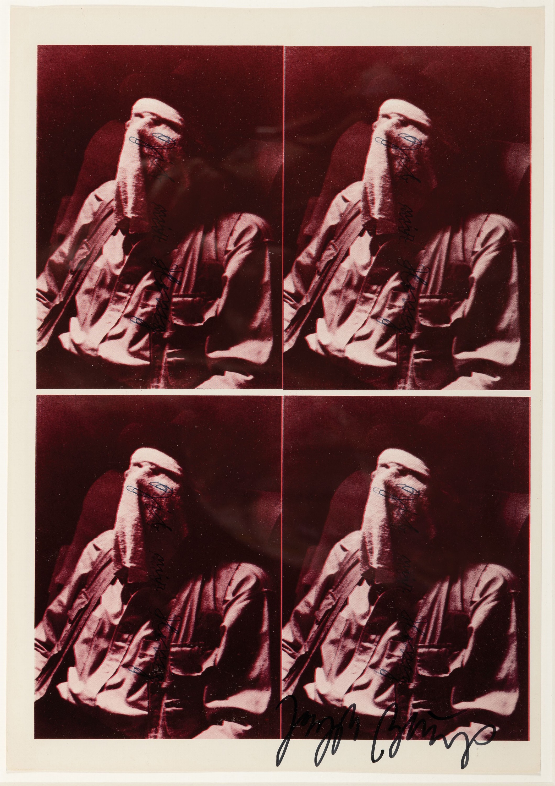 Joseph Beuys, 1921 Krefeld-1986 Düsseldorf, "Fluf nach Amerika", 1974, Offset auf Karton, Motiv 4x beschriftet "gib mir Honig", ...