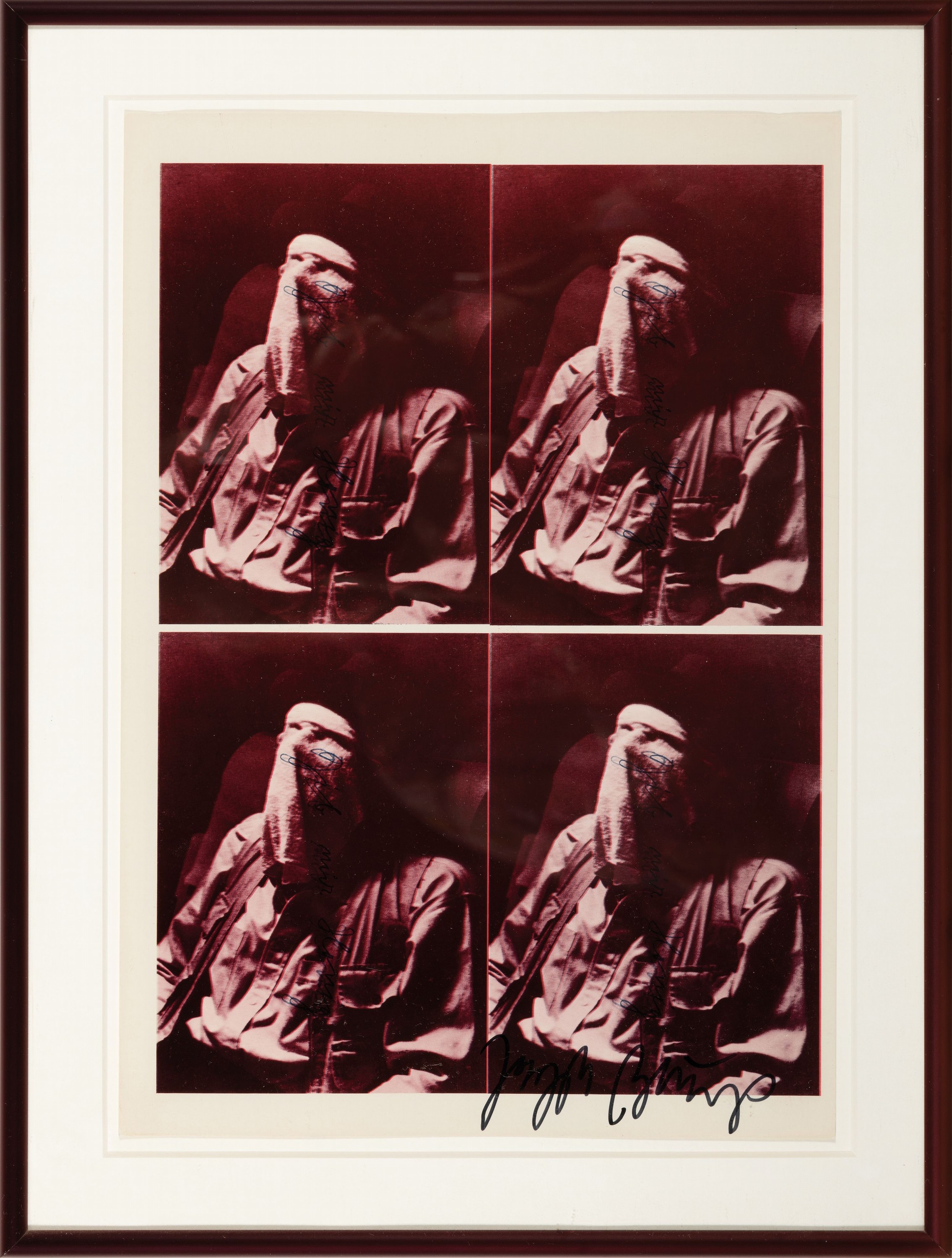 Detail k: Joseph Beuys, 1921 Krefeld-1986 Düsseldorf, "Fluf nach Amerika", 1974, Offset auf Karton, Motiv 4x beschriftet "gib mir Honig", ...