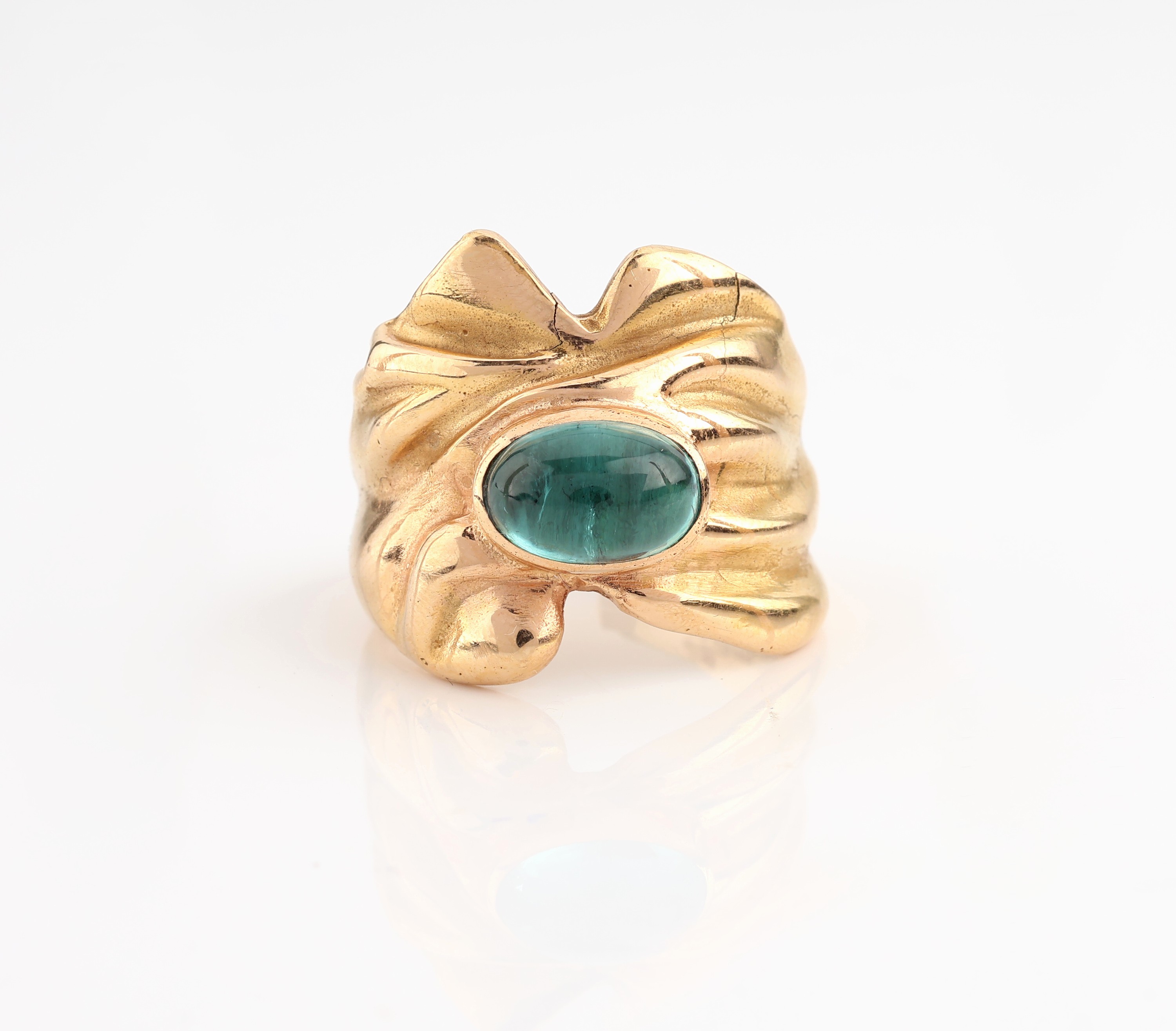 Detail c: 18 kt Gold Turmalin-Ring, GG 750/000 gepr.,ovaler Turmalin, offene Schiene, RW 62, ca. 15.2 g